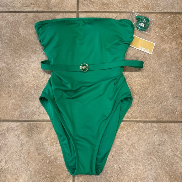Michael Kors Green One Piece Swimsuit with Logo Belt - Picture 1 of 1